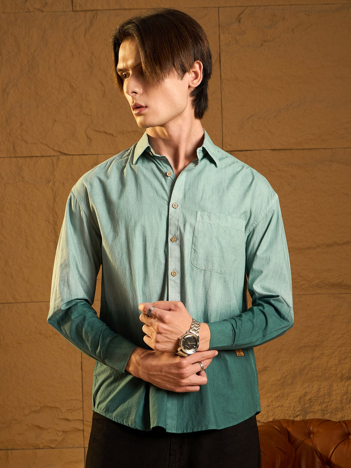 Drop Shoulder Oversized Fade in Ombre Cotton Shirt