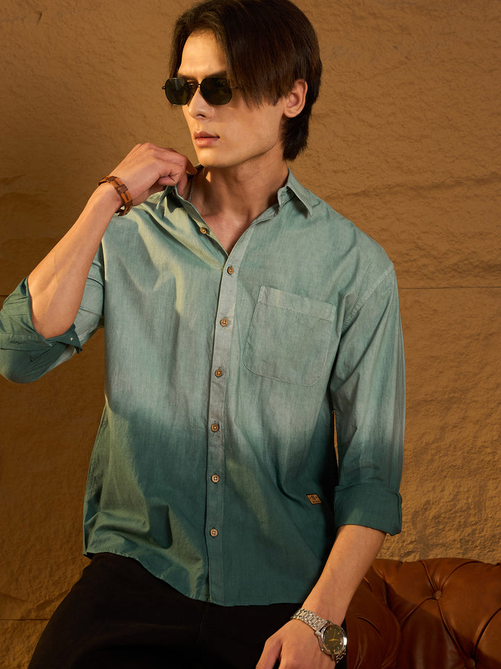 Drop Shoulder Oversized Fade in Ombre Cotton Shirt