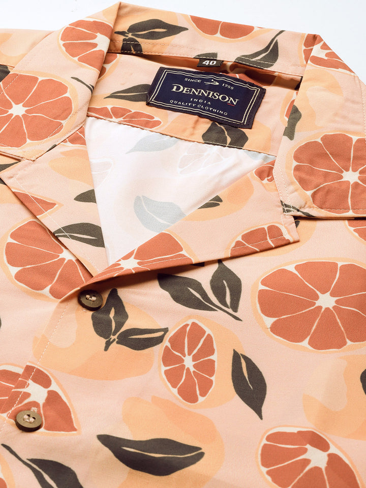 DENNISON Men Peach-Coloured Smart Slim Fit Floral Printed Casual Shirt