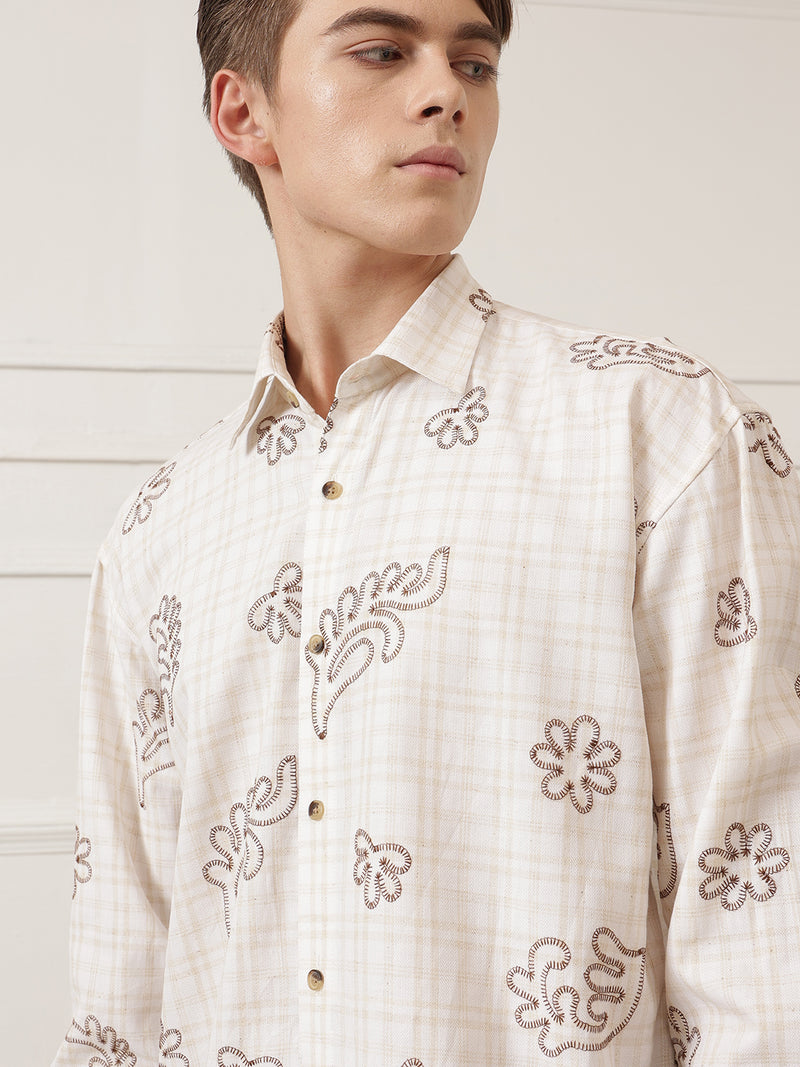 Embroidered & Check Oversized Shirt