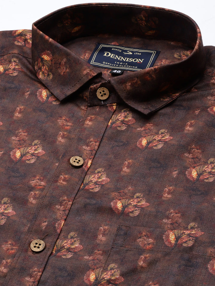 DENNISON Men Brown Comfort Fit Floral Print Casual Shirt