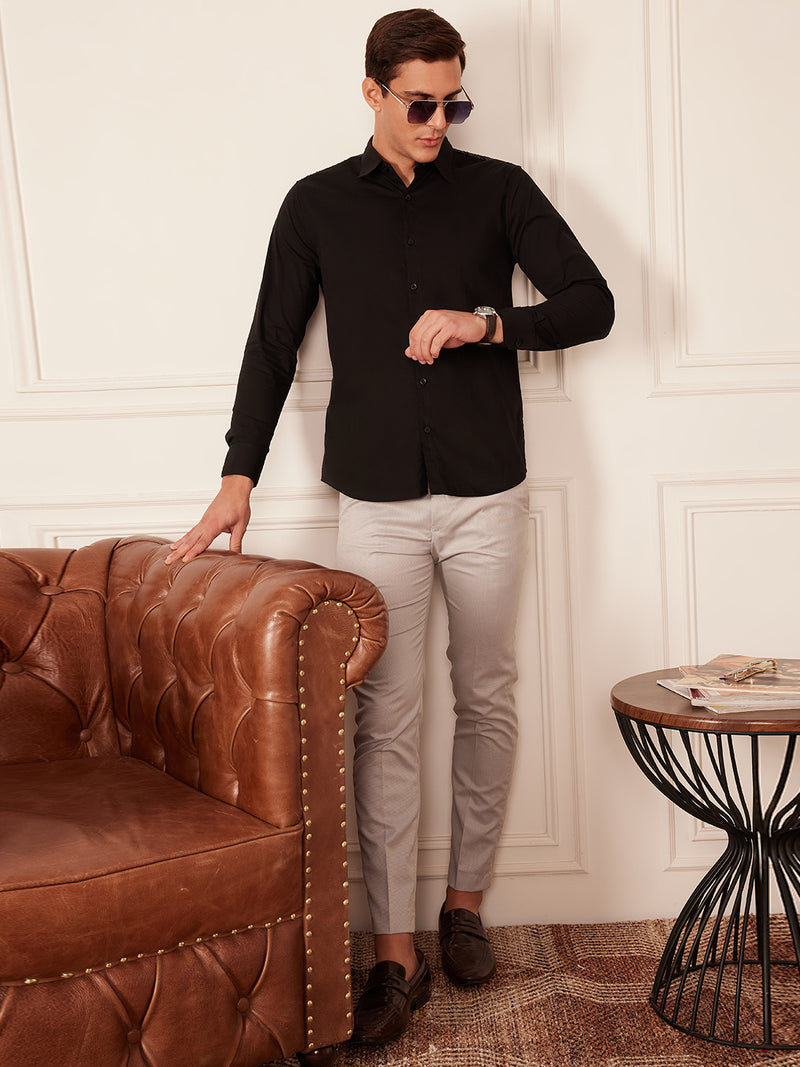 Black: Full Sleeves Seqinned Shoulder Party Shirt