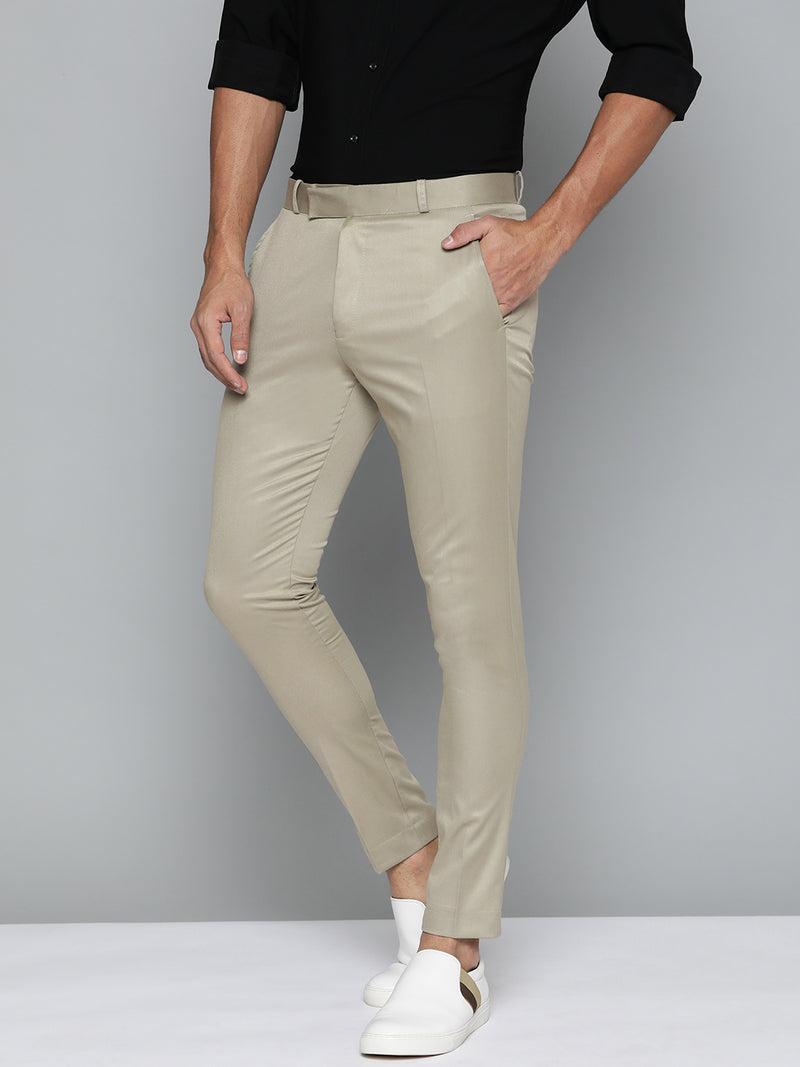 DENNISON Men Beige Smart Tapered Fit Easy Wash Trousers