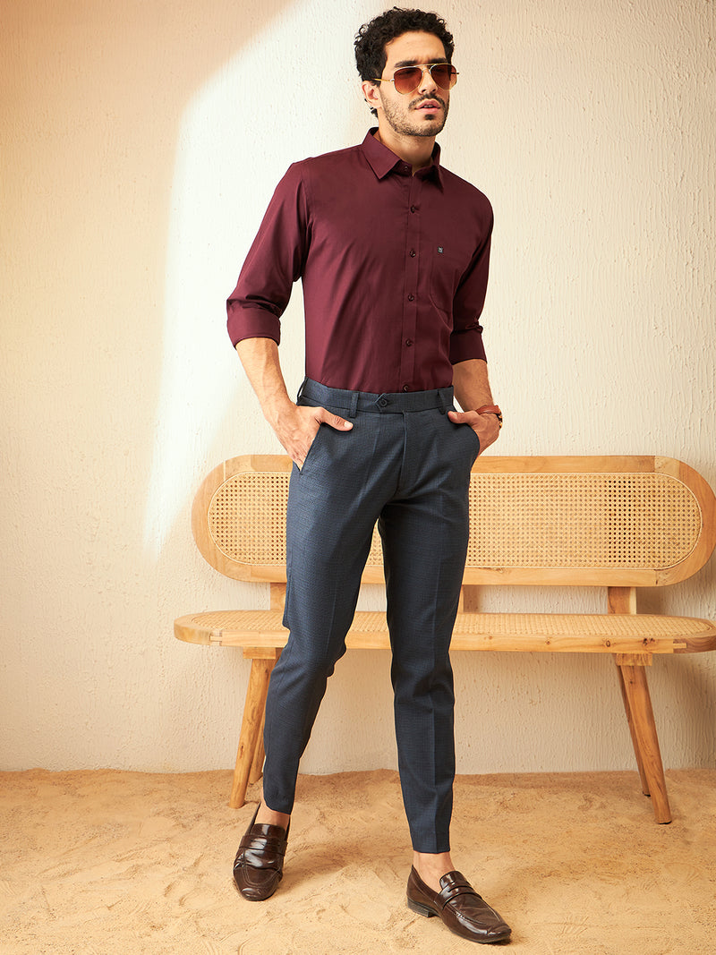 DENNISON Men Checked Smart Tapered Fit Easy Wash Blue Color Trouser