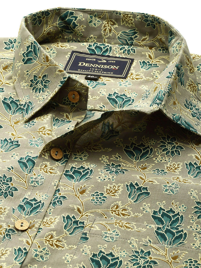 DENNISON Men Olive Green Block Printed Shirt