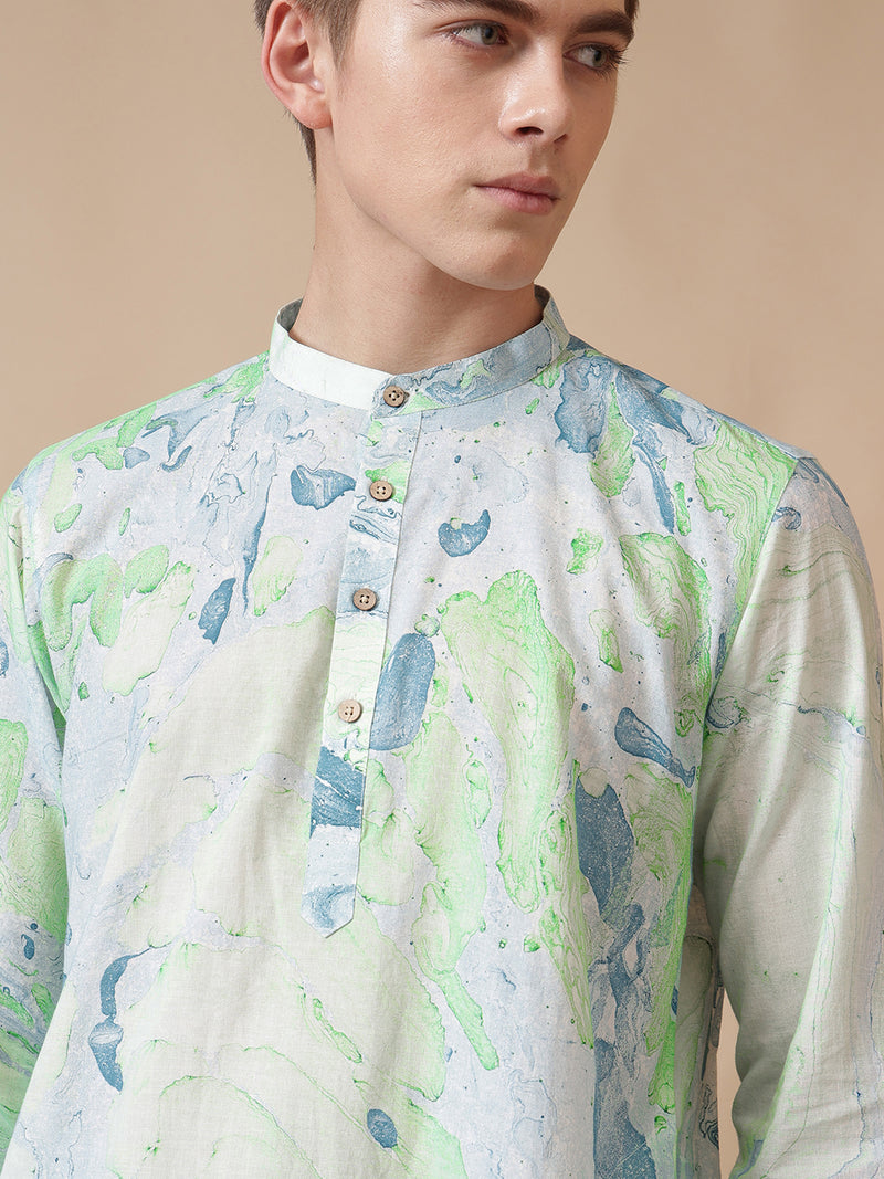 Hand Processed Marble Print Kurta With Natural Color Dyes