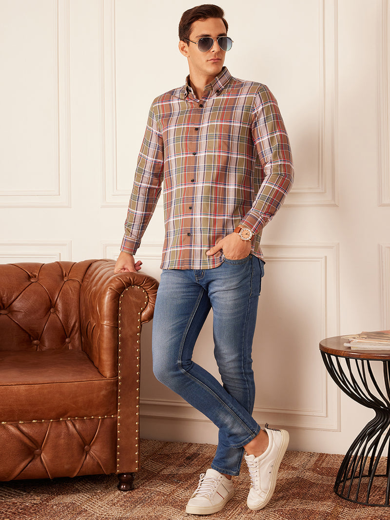 DENNISON Smart Tartan Checks Checked Button-Down Collar Casual Shirt