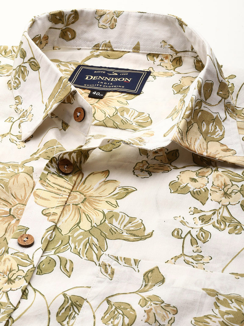 White: Half Sleeves Block Printed Shirt