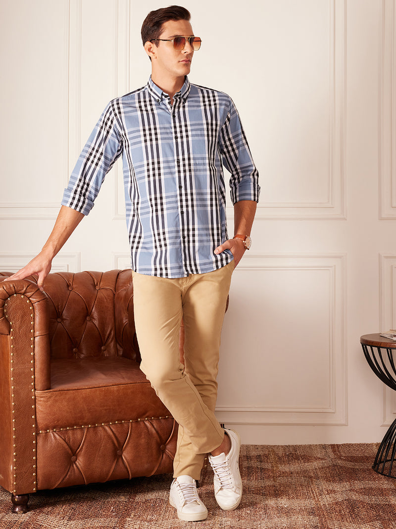DENNISON Smart Tartan Checks Checked Button-Down Collar Cotton Casual Shirt