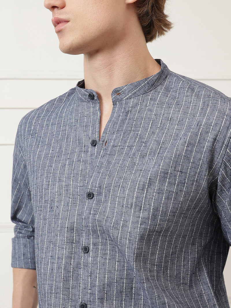 Vertical Striped Mandarin Collar Shirt