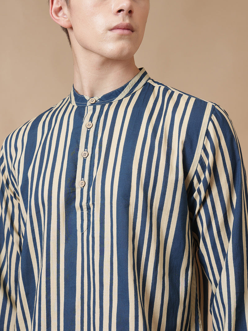 Mandarin Vintage Striped Short Kurta