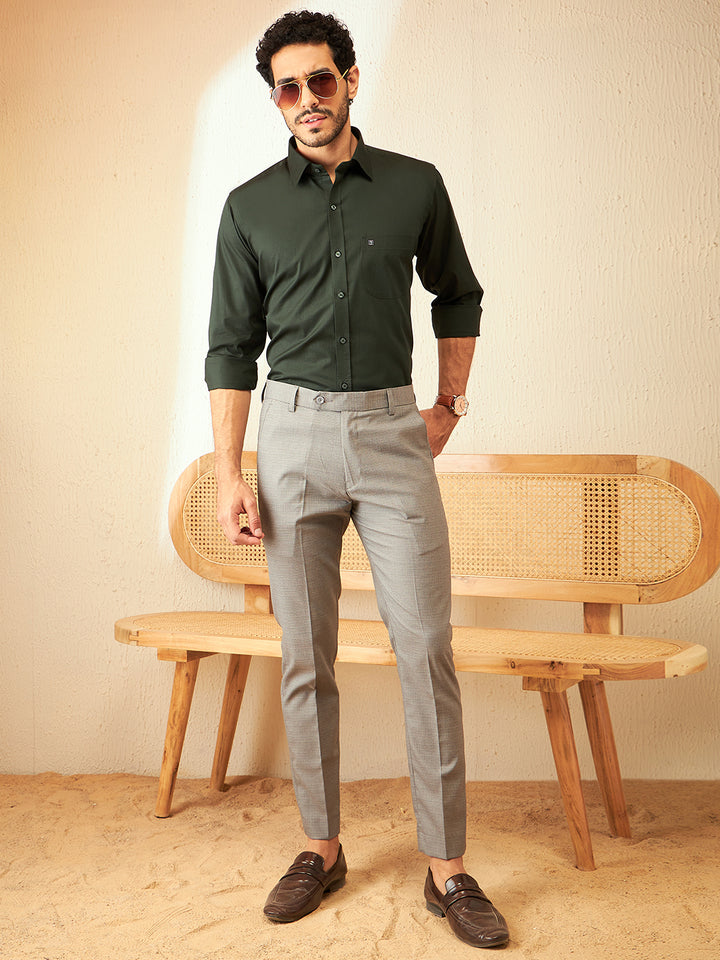 DENNISON Olive Green Smart Spread Collar Cotton Formal Shirt