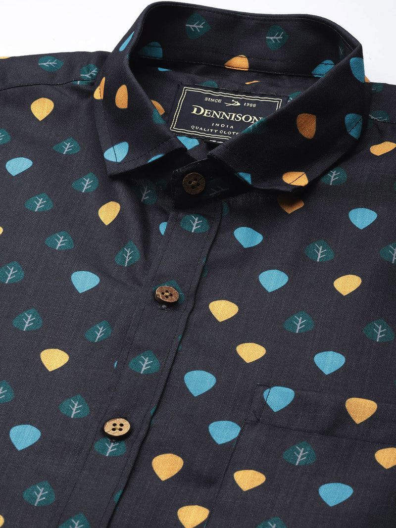 Navy Blue: Half Sleeves Comfort Printed Shirt