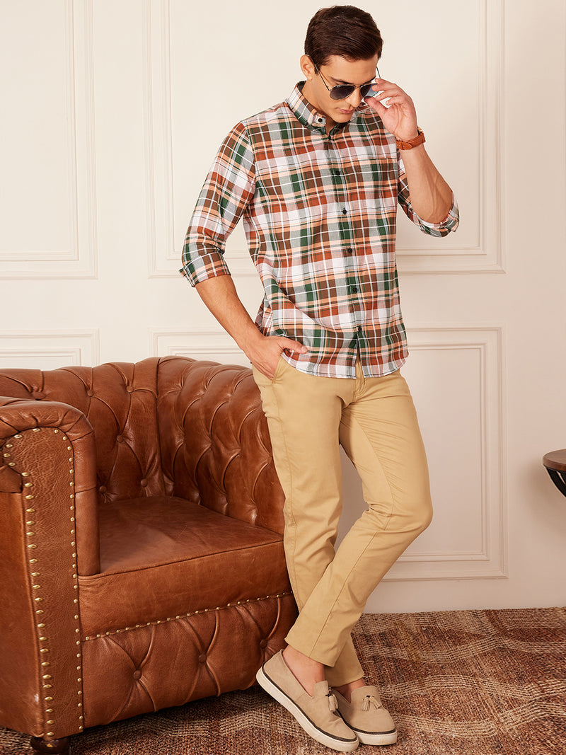 DENNISON Smart Tartan Checks Checked Button-Down Collar Casual Shirt
