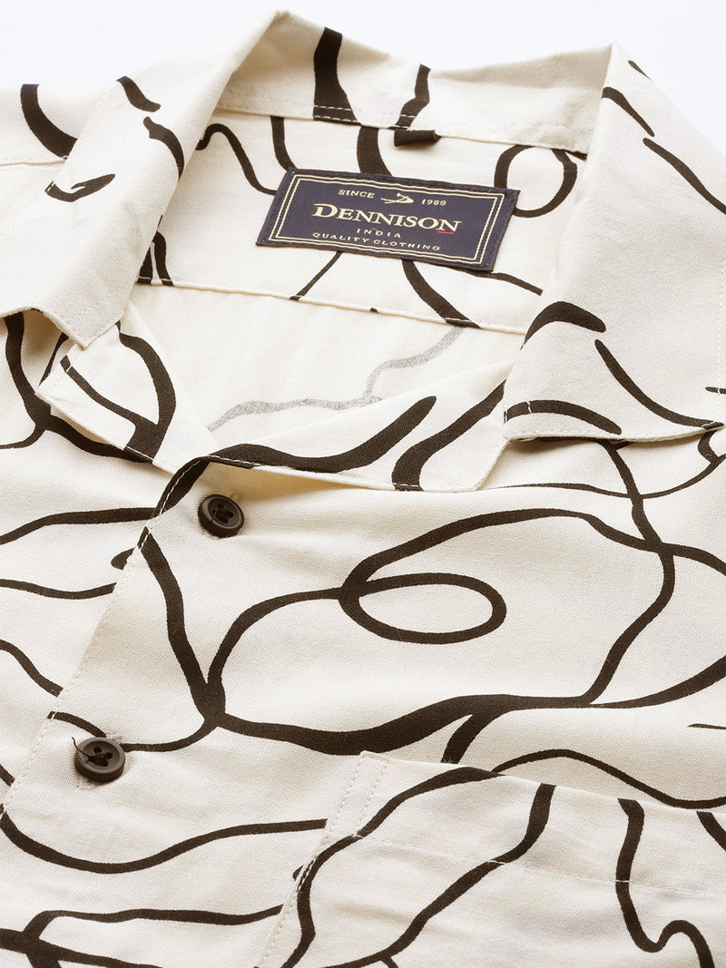 DENNISON Men Smart Opaque Abstract Printed Cuban Collar Casual Shirt