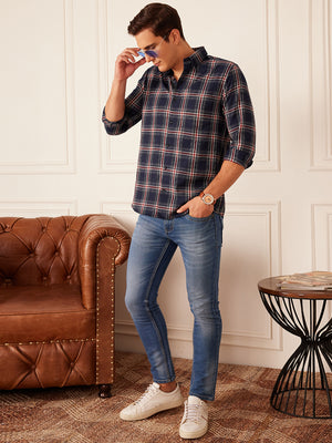 DENNISON Smart Tartan Checked Button-Down Collar Casual Shirt