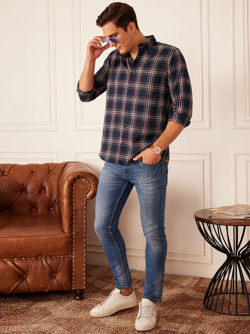 DENNISON Smart Tartan Checked Button-Down Collar Casual Shirt