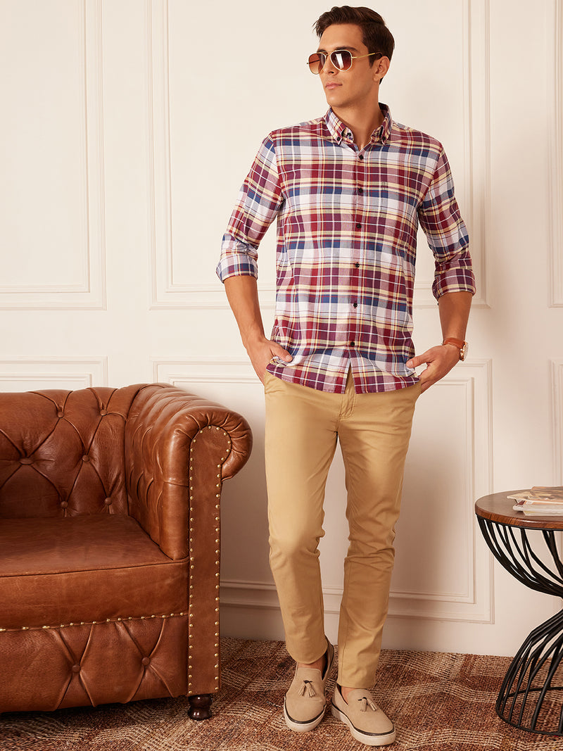 DENNISON Smart Tartan Checked Button-Down Collar Casual Shirt