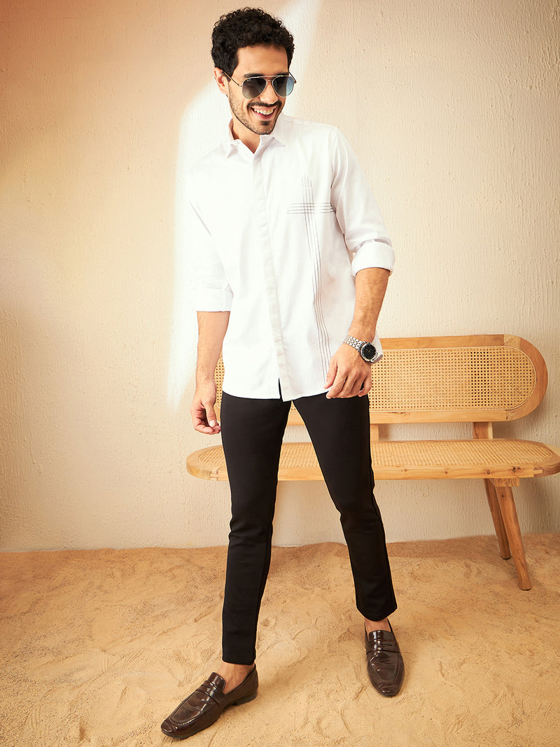 White: Full Sleeves Spread Collar Party Shirt