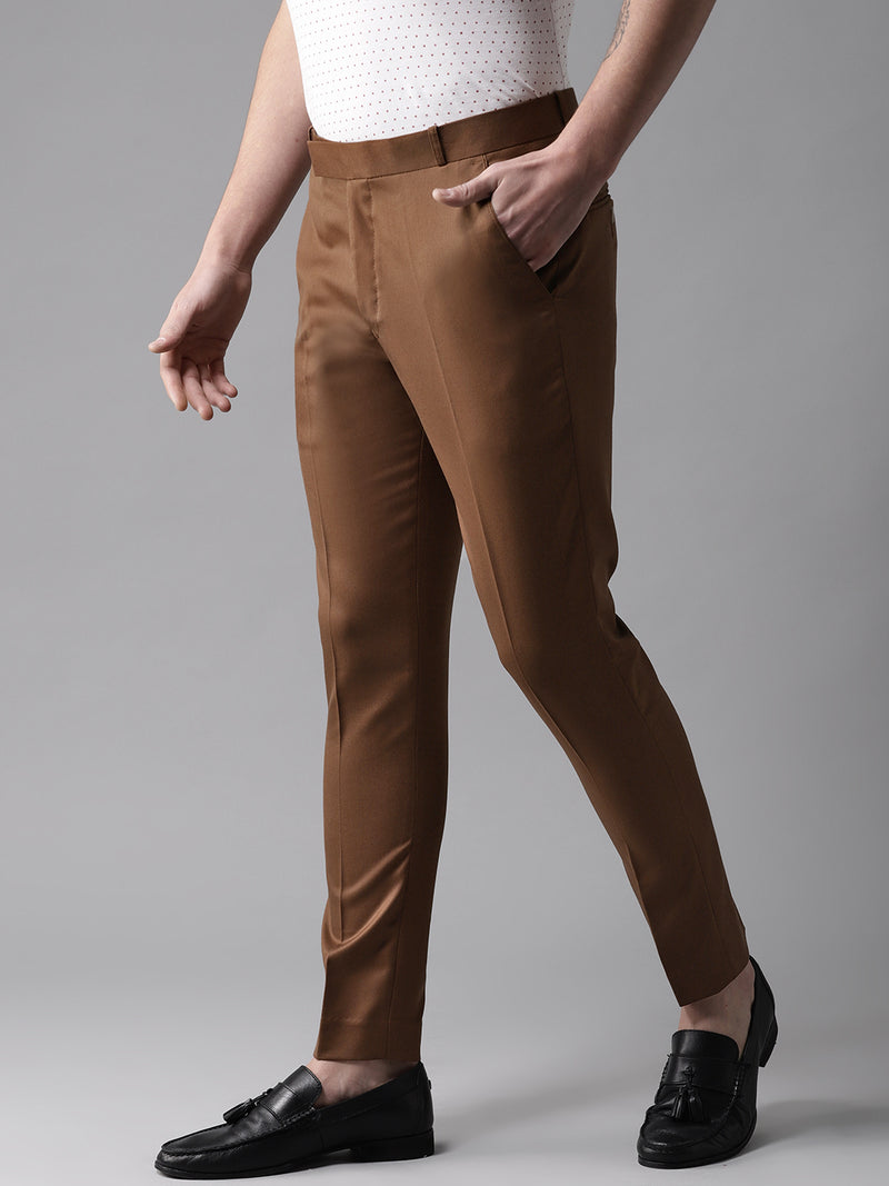 DENNISON Men Brown Smart Tapered Fit Trousers