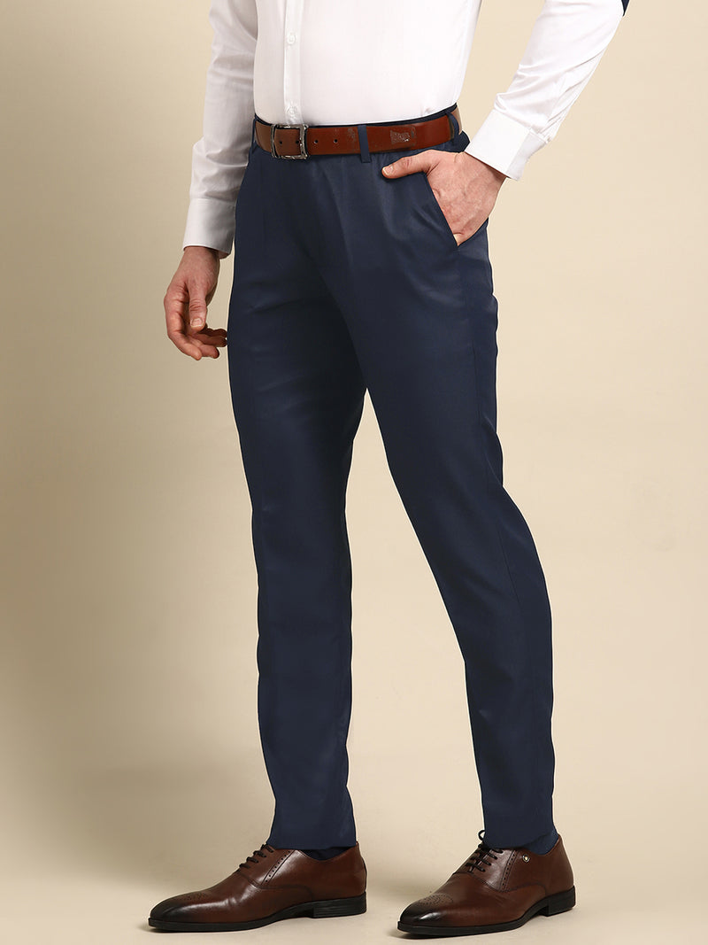 DENNISON Men Navy Blue Formal Trousers