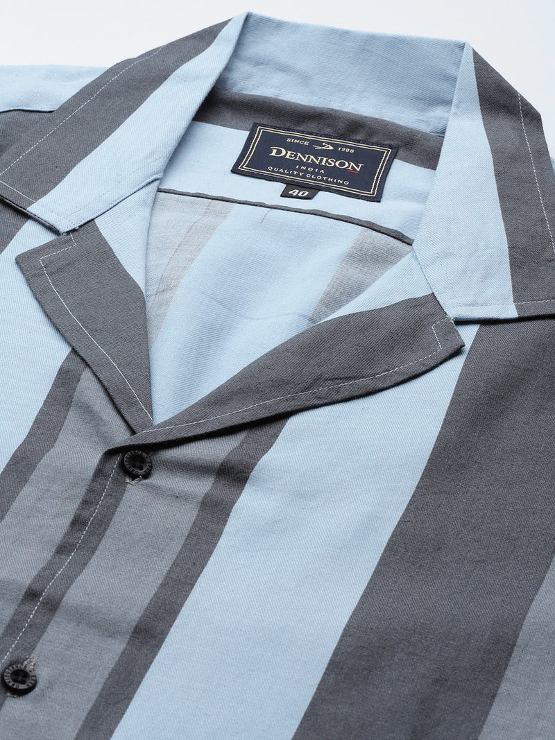 Blue: Full Sleeve Button-Down Collar Striped Shirt