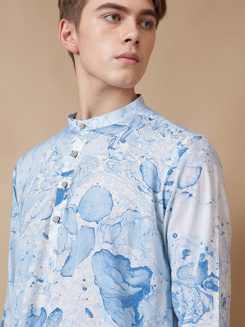Hand Processed Marble Print Kurta With Natural Color Dyes