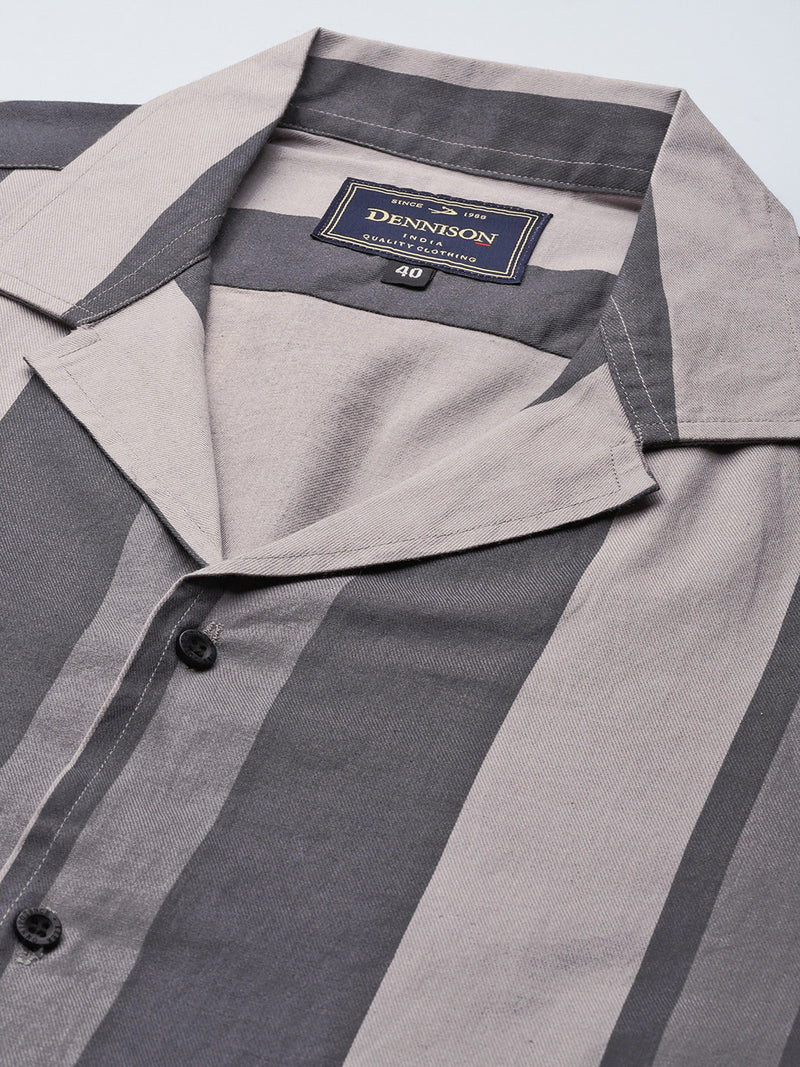 Beige: Full Sleeve Button-Down Collar Striped Shirt