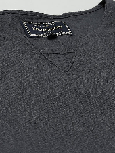 DENNISON Men Charcoal Grey Solid Comfort Fit Straight Kurta