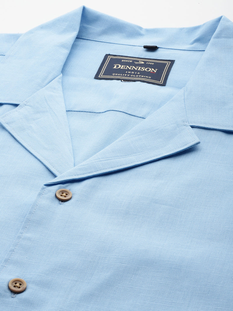 Dennison Solid Cuban Collar Comfort Fit Shirt With Shorts Co-ords