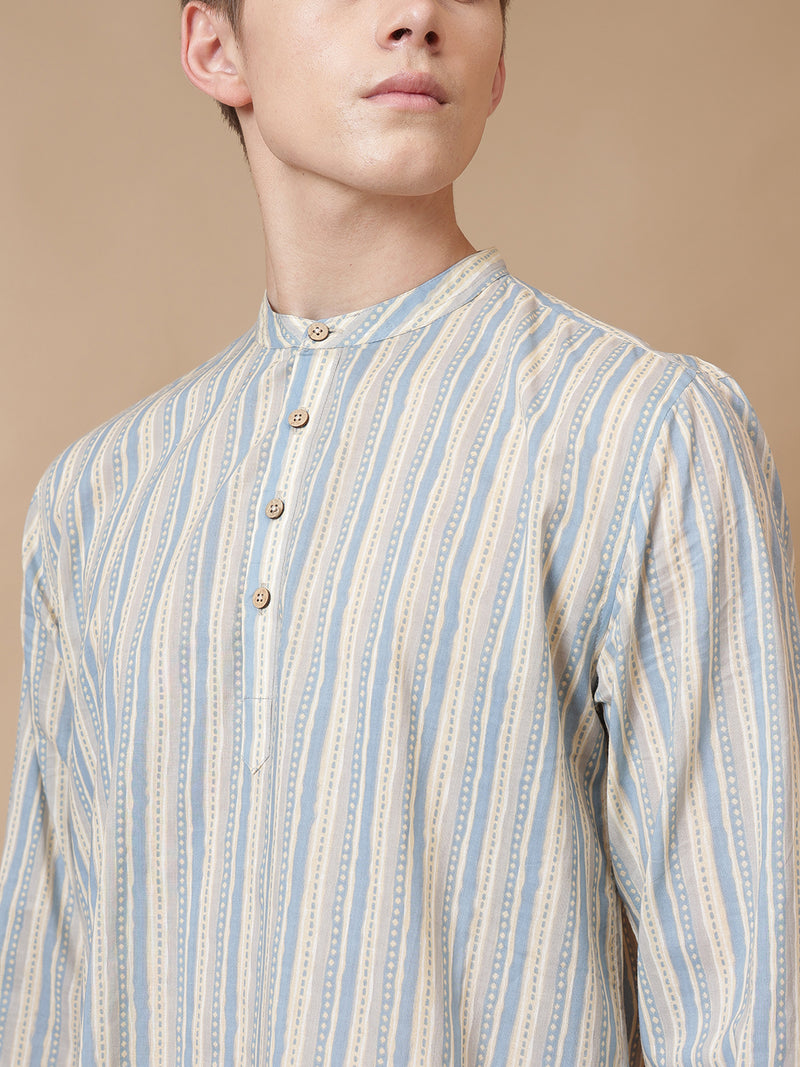 Mandarin Vintage Striped Short Kurta
