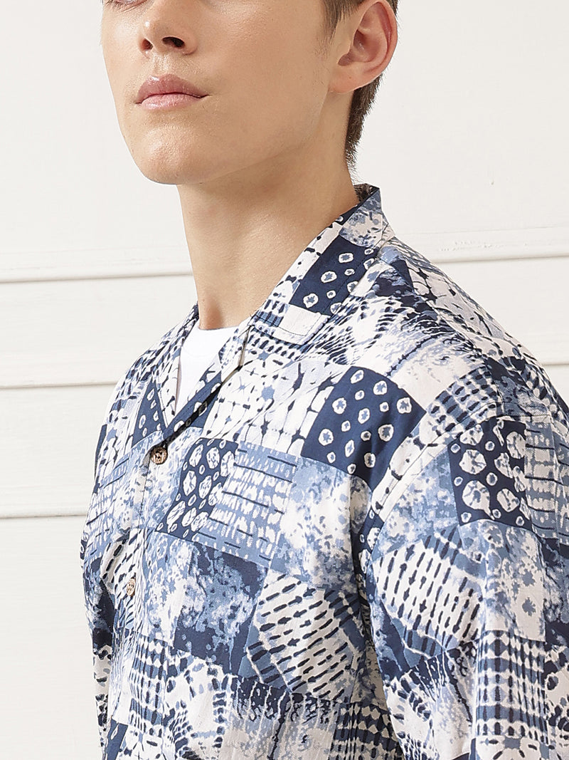 Blue Patchwork Resort Shirt