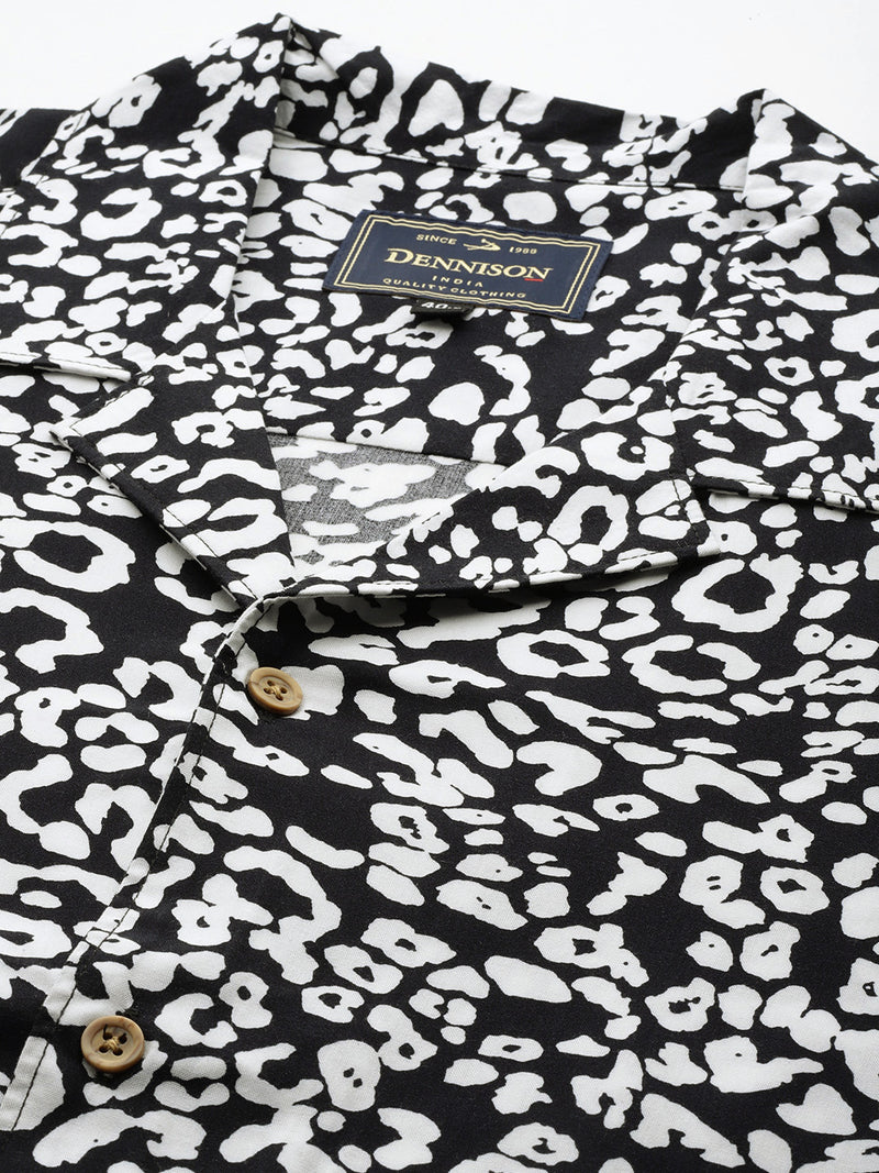 DENNISON Men Black Smart Abstract Printed Cuban Collar Casual Shirt