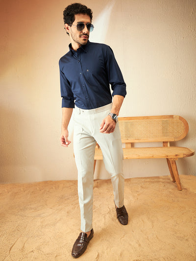 DENNISON Navy blue Smart Spread Collar Cotton Formal Shirt