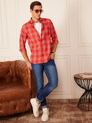 DENNISON Smart Tartan Checked Button-Down Collar Casual Shirt