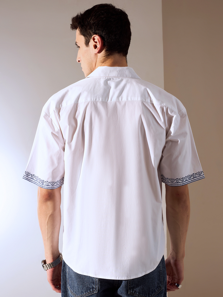 Off White: Ethnic Hand Block Printed Oversized Shirt