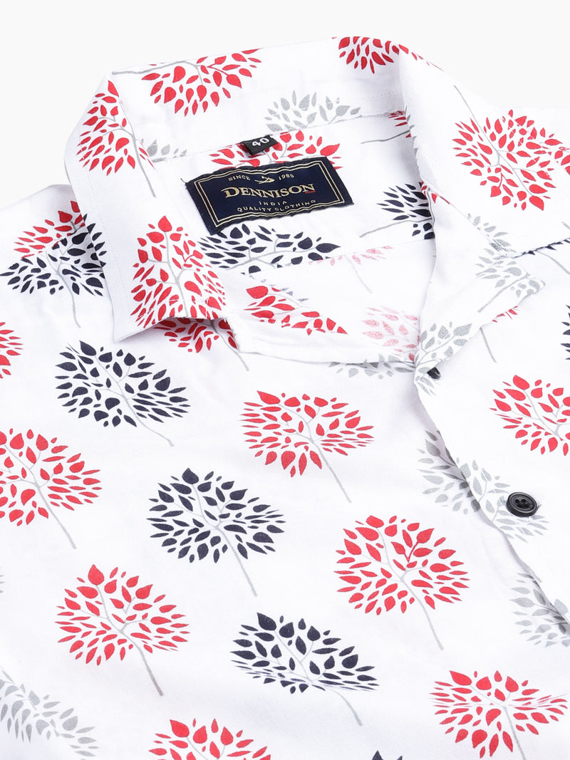 White & Red: Printed Shirt