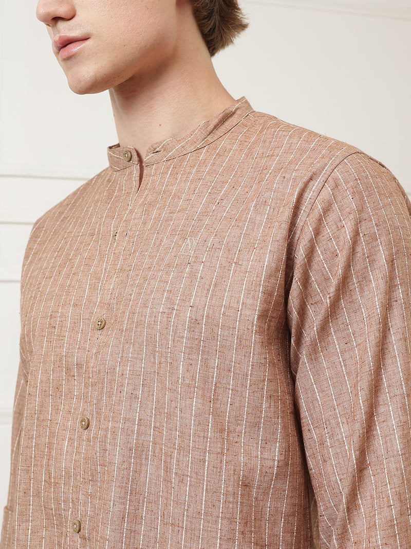 Vertical Striped Mandarin Collar Shirt