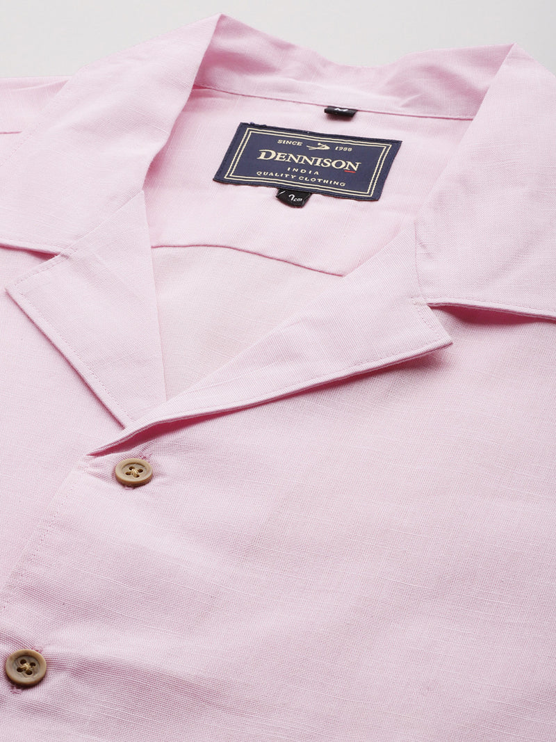 Dennison Solid Cuban Collar Comfort Fit Shirt With Shorts Co-ords