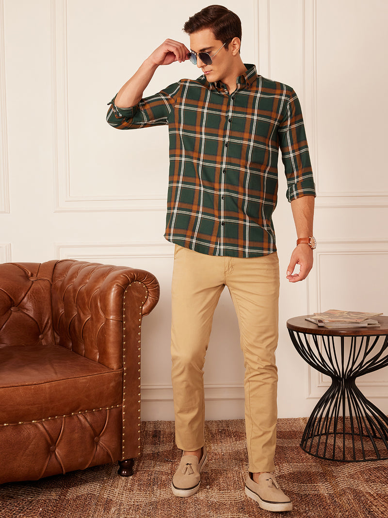 DENNISON Smart Tartan Checks Checked Button-Down Collar Casual Shirt