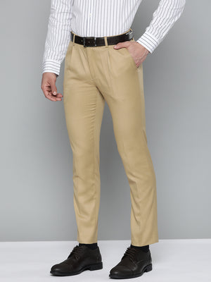 DENNISON Men Beige Smart Tapered Fit Pleated Trousers