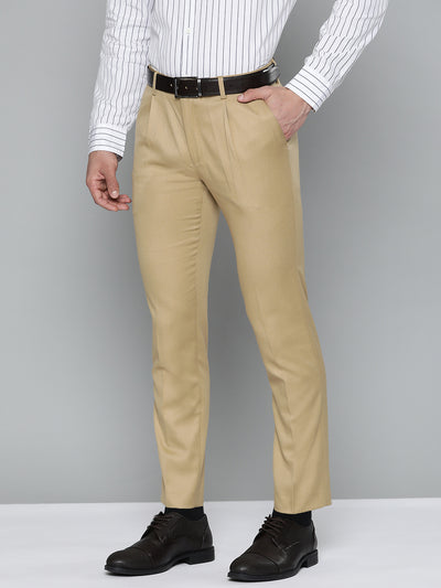 DENNISON Men Beige Smart Tapered Fit Pleated Trousers