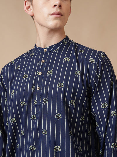 Mandarin Flower Striped Short Kurta