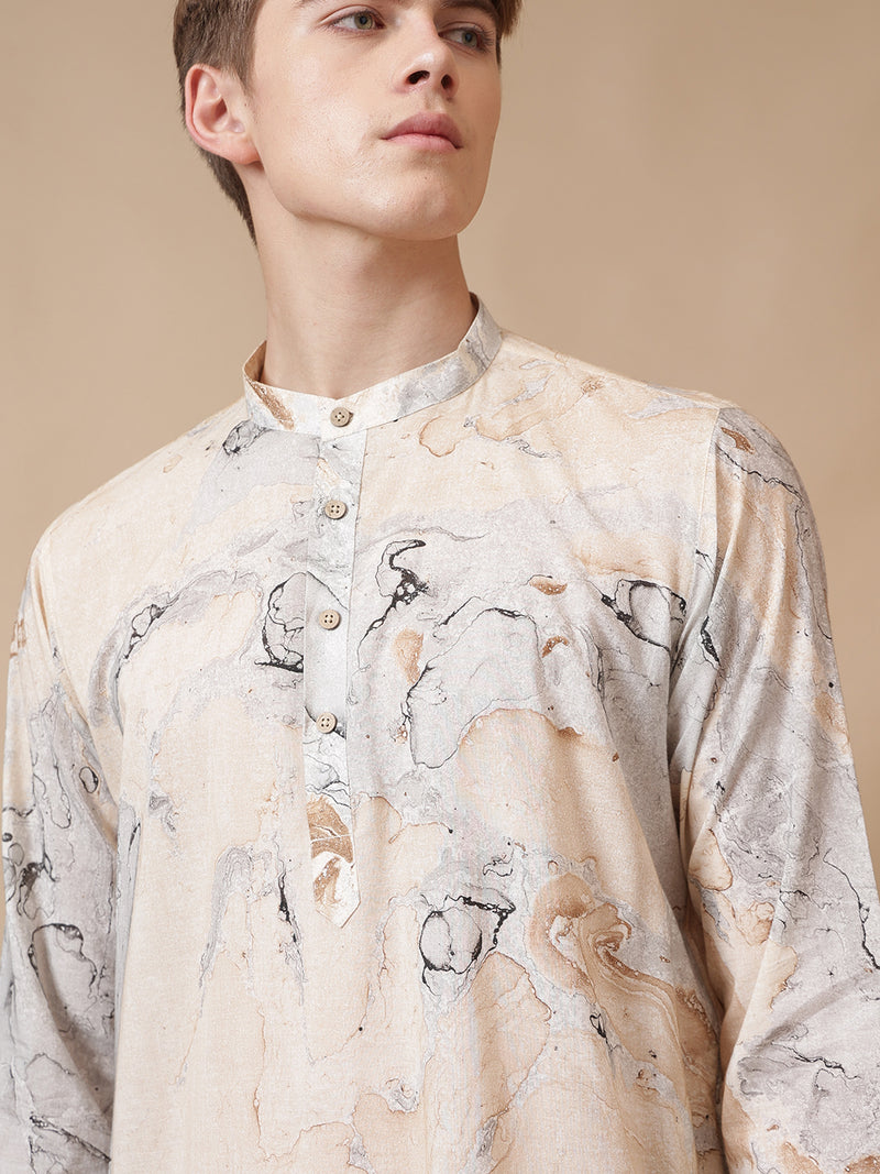 Hand Processed Marble Print Kurta With Natural Color Dyes