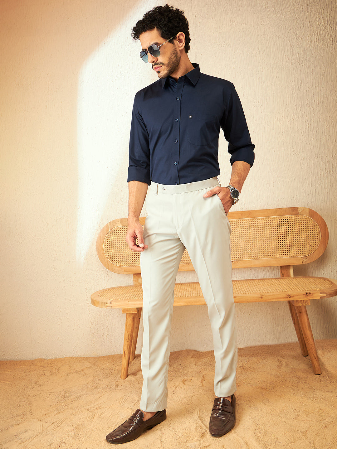DENNISON Men Smart Tapered Fit Light Grey Color Formal Trousers