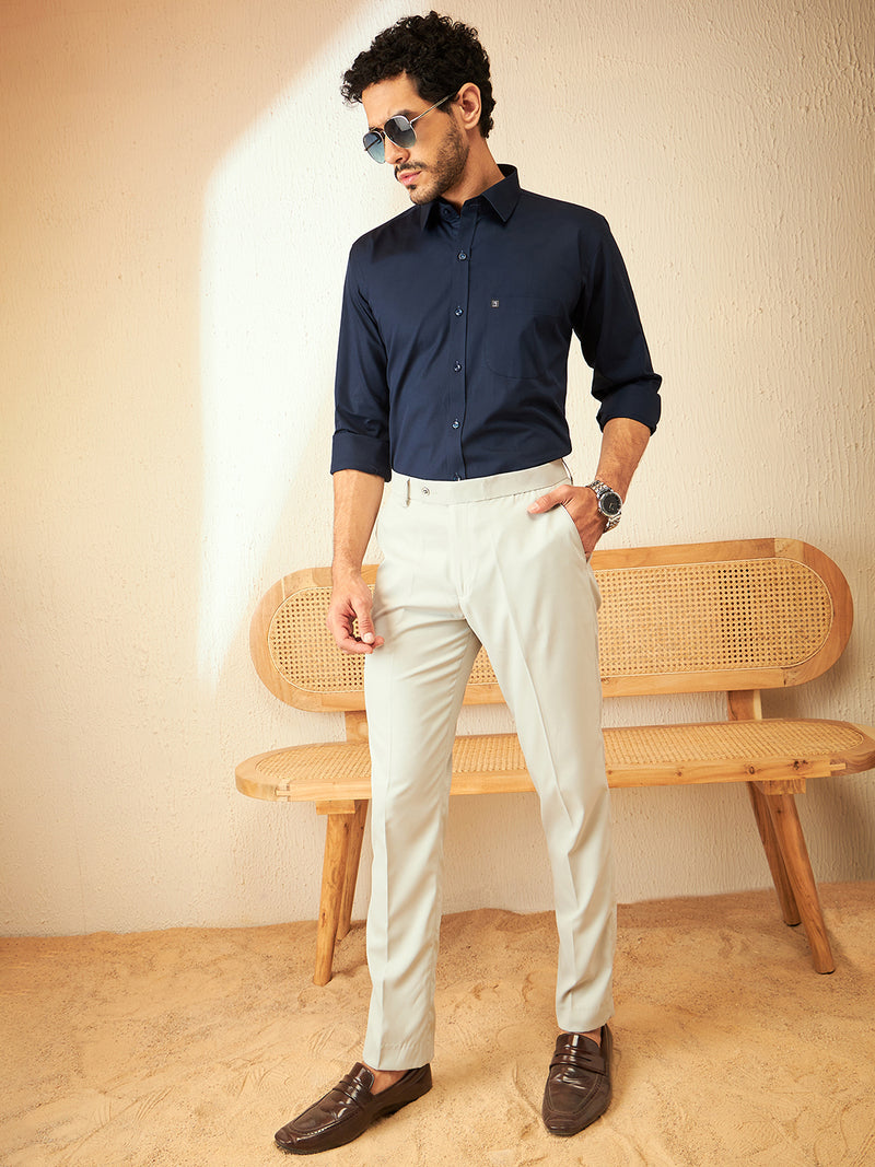 DENNISON Men Smart Tapered Fit Light Grey Color Formal Trousers