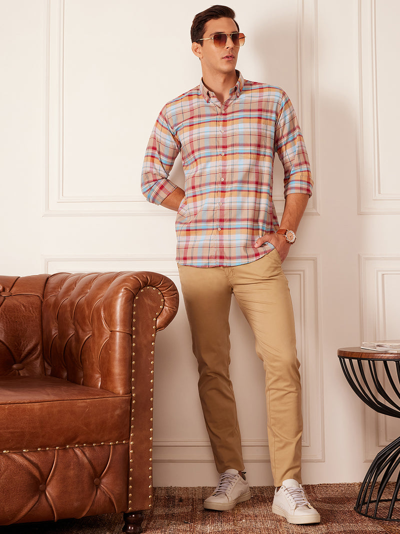 Tartan Checked Button-Down Collar Casual Shirt
