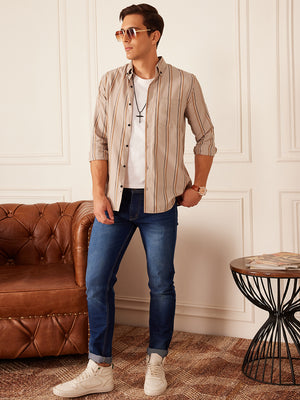Button-Down Collar Striped Shirt