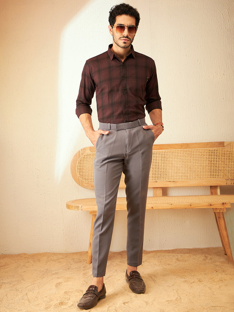 DENNISON Men Smart Tapered Fit Easy Wash Grey Color Trousers