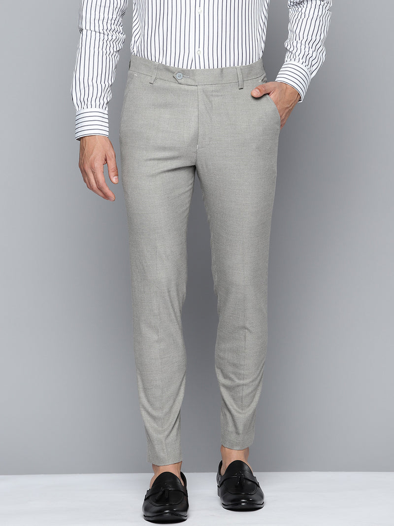 DENNISON Men Smart Tapered Fit Easy Wash Formal Grey Trousers